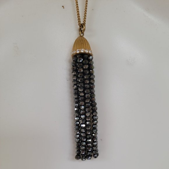 J. CREW Sparkle Beaded Tassel Necklace Pendant - Picture 2 of 4